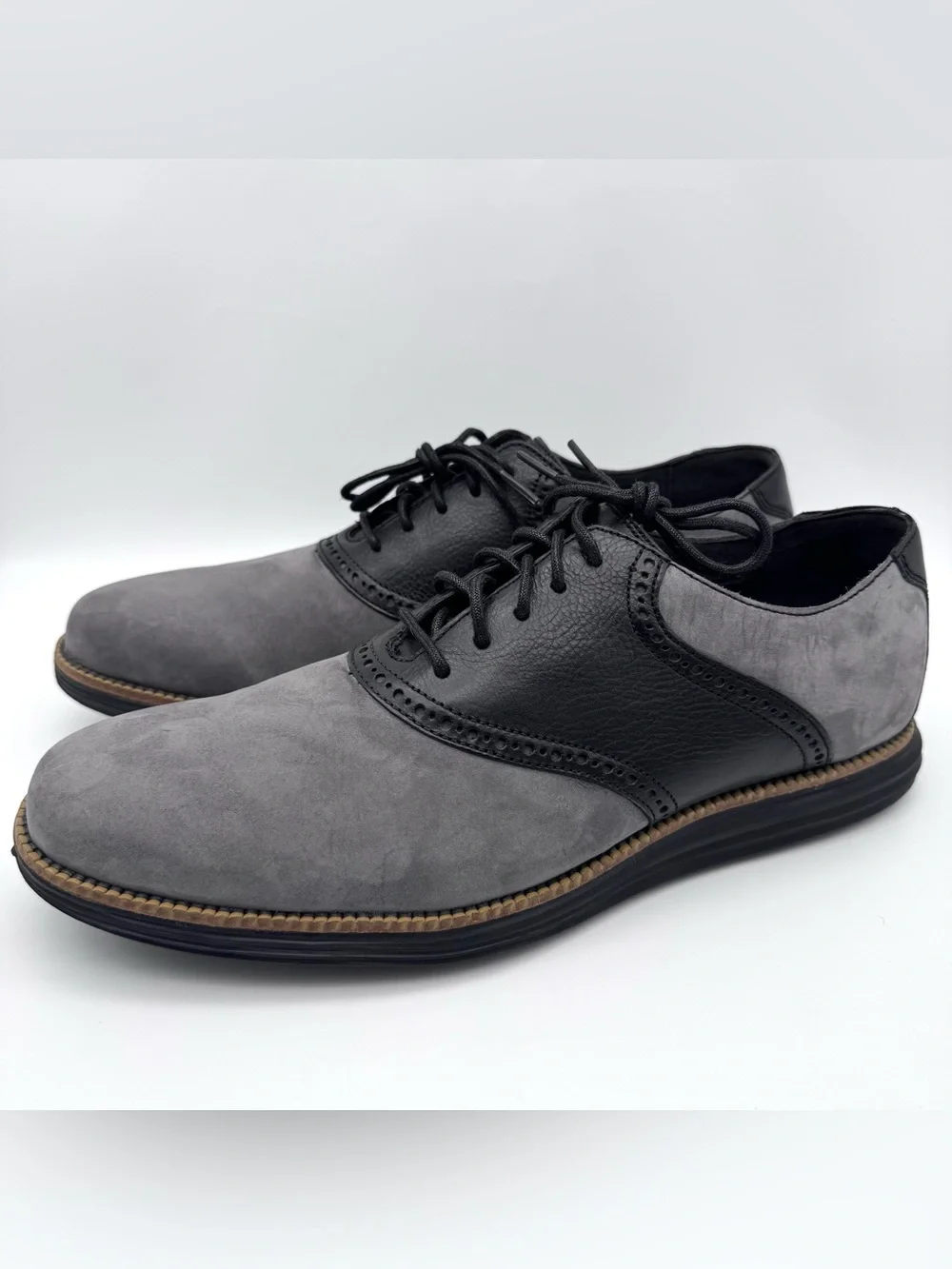 Cole Haan Original Grand Saddle Shoes Black Gray Nubuck Men’s 12 M NWOB